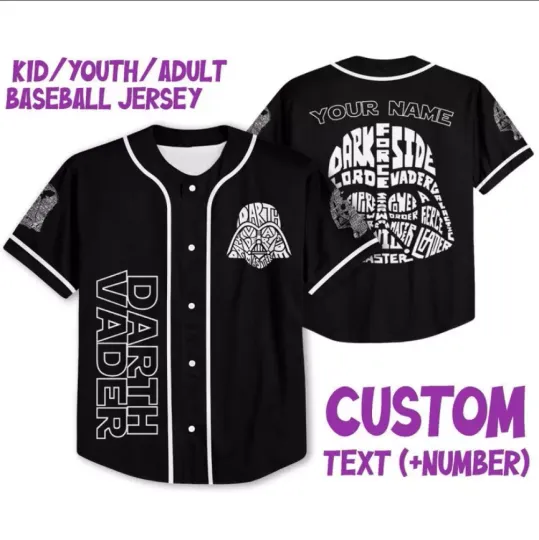 Personalize Star Wars Typo Darth Vader Style Black 3D Baseball Jersey Shirt