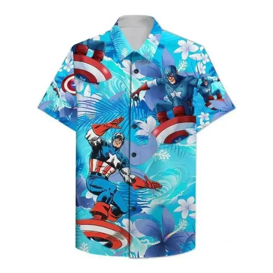 Captain America Surfing Superhero Fan Gift Summer Vibes 3D HAWAII SHIRT