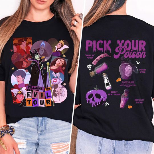 Villains Evil Tour Halloween Shirt For Women, Horror Villains Witches Character Shirt, Witch Club 2 Side Shirt, Trendy Evil Queens Tee