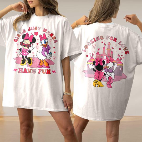 Minnie Daisy Besties Valentine Double Side Shirt, Girls Just Wanna Have Fun Trip Comfort Colors Shirt, Looking For Love Women Tee