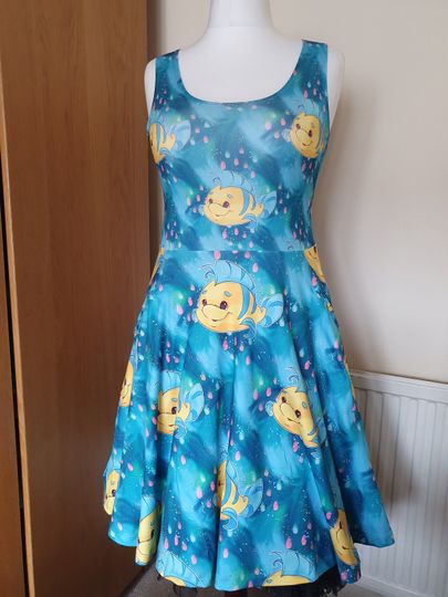 Flounder fish little mermaid inspired print skater dress