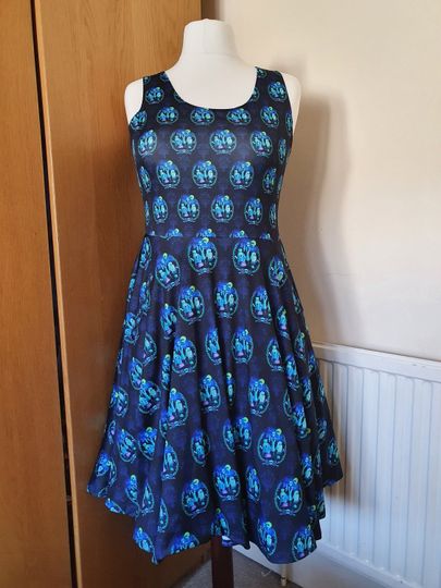 Ghost hitchhikers haunted mansion inspired print skater dress