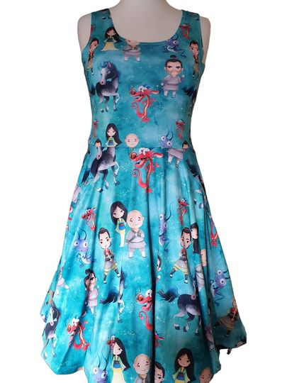 Mulan inspired print skater dress- Sizes S- 5XL plus size