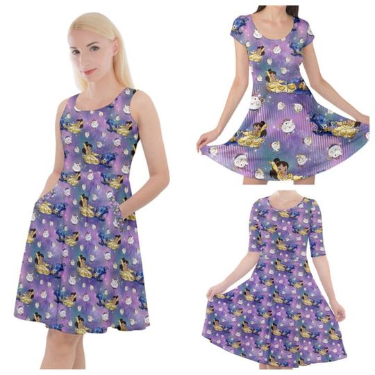 Lilo and the beast mashup cute print skater dress