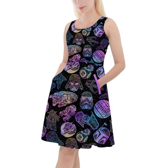 Star Wars Watercolor Mandalas - Disney Inspired Skater Dress With Pockets