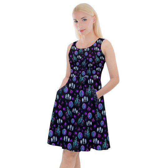 Hatbox ghost Disney parks inspired print skater dress- Sizes S- 5XL plus size