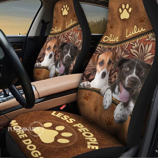 Discover Custom Photo & Name Pet Car Seat Cover, "Less people, More Dogs" Dog Cat Car Seat Cover, Pet Lovers' Gift, Set of 2car Accessories