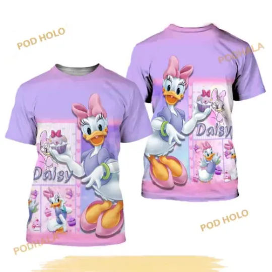 Discover Daisy Duck Cupcakes Pastry Purple Pink Patterns Disney 3D Shirt