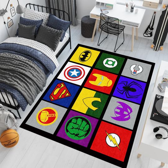 Avengers Rug, Movie Rug,Fantastic Rug,Movie Decor,Colorful Rug,Spiderman,Ironman,Unique Rug,Area Rug,Kids Room Rug,Gifts For Him