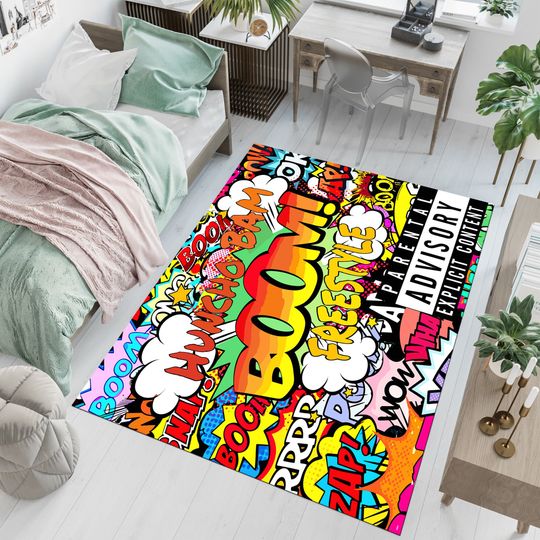 Pop Art Rug, Boom, Zaap,Graffiti Decor,Graffiti Rug,Colorful Rug,Unique Rug,Cool Rug,Street Art Rug