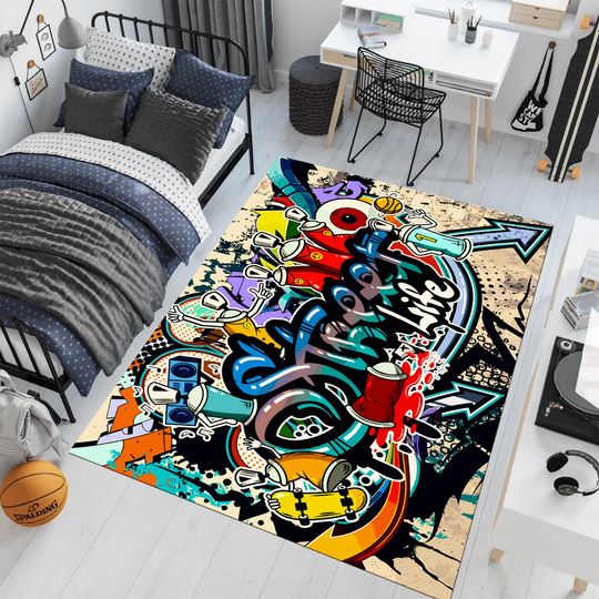 Street Life Rug,Pop Art Rug,Graffiti Rug,Colorful Rug,Unique Rug,Cool Rug,Street Art Rug,Area Rug,Living Room Rug,Gifts For Him