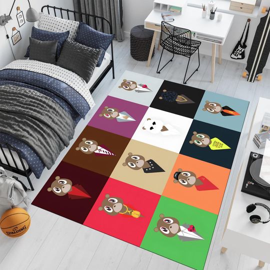 Kanye West Rug, Bear Rug, Kanye West, Colorful Rug, Gift for Him, Modern Rug, Kids Room Rug, Young Room Decor, Living Room Rug, Music Rug