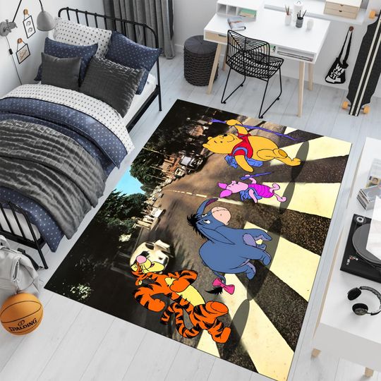 Crosswalks Themed Winnie the Pooh Rug, Characters Rug, Cute Rug, Cartoon Rug,Colorful Rug,Kids Room Rug,Nursery Decor,Bedroom Rug,Kids Decor