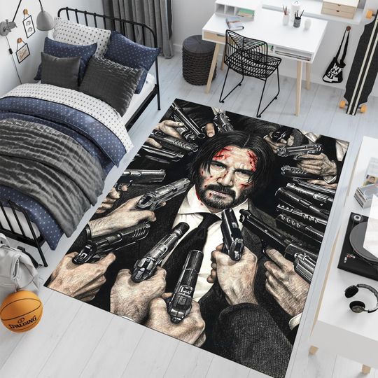 John Wick Rug, Action Movie Rug, Popular Rug, Movie Rug, Movie Decor, Cool Rugs, Teen Room Rug