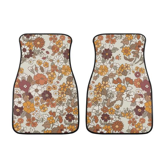 Retro Flower Garden Car Mat, Boho Floral Car Floor Mat, Cute Car Mats for Women, Aesthetic Car Decor, Car Gift for Her