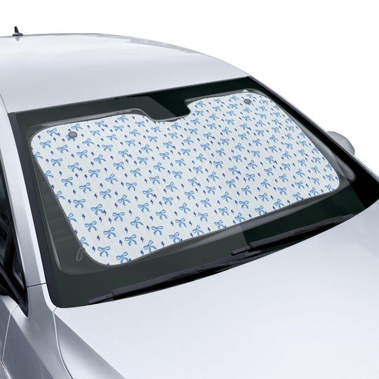 Discover Blue Bows Car Sun Shades, Lightning Bolts Auto Shade, Murfreesboro TN Car Accessory, MTSU Blue Sunshades, Sun Protection Car Sun Shades