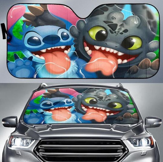 Stitch And Toothless Car Auto Sun Shades, Car Accessories, Car Windshield, Auto Decoration, Car Foldable Accessories for Sun Protection