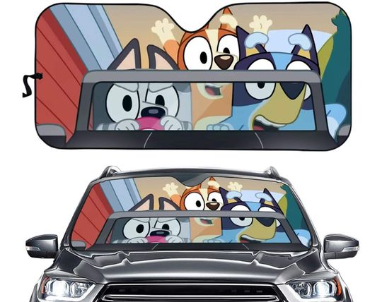 Funny BlueyDad Dad Cartoon Car Sun Shade, BlueyDad Dad Car Accessoriesr, Car Windshield, Car Sun Shade, Gift For Men Women, Gift New Car.