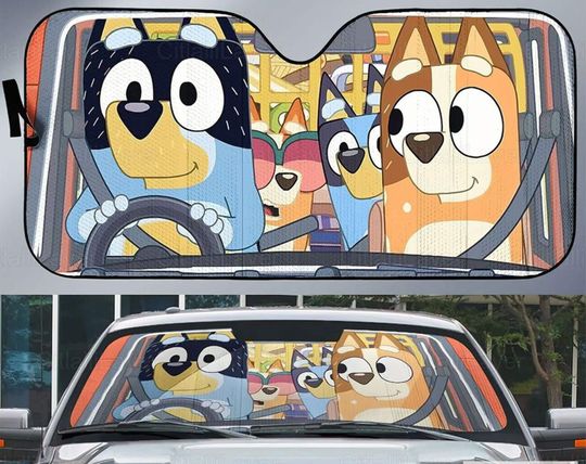 Funny BlueyDad Dad Cartoon Car Sun Shade, BlueyDad Dad Car Accessoriesr, Car Windshield, Car Sun Shade, Gift For Men Women, Gift New Car.