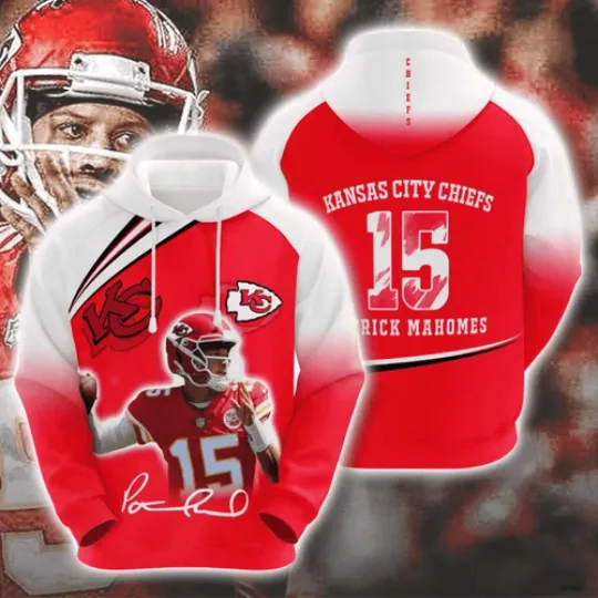 Mahomes #15 Kansas Chiefs Hoodie Football Team Fan, Kansas Chiefs Game Day Football 3D Hoodie