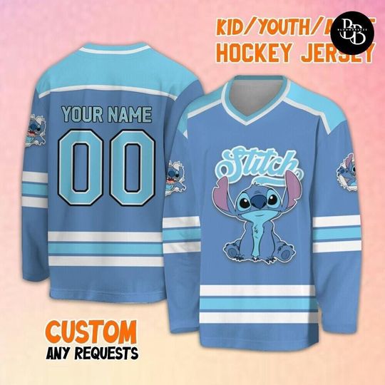 Personalize Disney Cute Stitch Baseball Jersey Hockey, Custom Hockey Jersey, Team Sports Disneyland, Family Vacation Birthday Gift For Fans