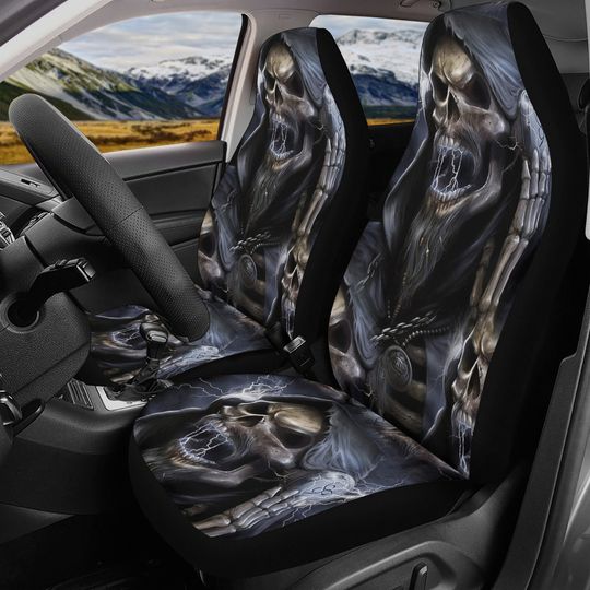 Discover Skull Car Seat Cover car mat Halloween death seat cover mat ghost car seat protector cover Death skull mat skeleton car mat seat protector