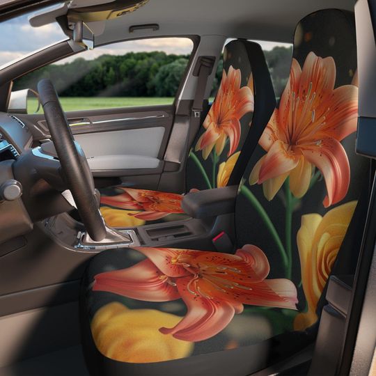 Tiger Lilies and Yellow Roses Car Seat Covers