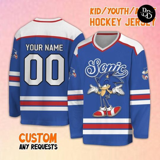 Personalize Sonic Baseball Jersey Hockey, Custom Sonic Jersey Hockey, Funny Sonic Party Shirt, Sonic Birthday Gift, Sonic Apparel for Kids