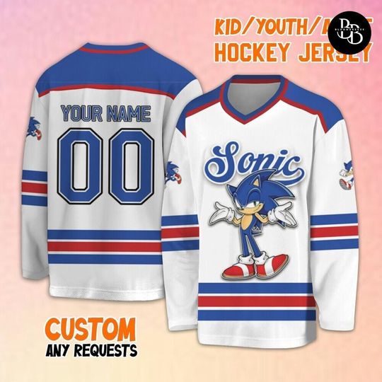Personalize Sonic Baseball Jersey Hockey, Custom Sonic Jersey Hockey, Sonic Birthday Gift, Funny Sonic Party Shirt, Sonic Apparel for Kids