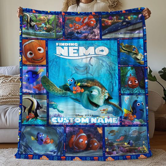 Custom Finding Nemo Pictures Collage Blanket, Cartoon Movie Blanket, Finding Nemo Cartoon Birthday Blanket, Finding Nemo Fleece Blanket