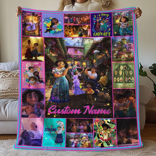 Custom Encanto Pictures Collage Blanket, Cartoon Movie Blanket, Encanto Cartoon Birthday Blanket, Encanto Fleece Blanket