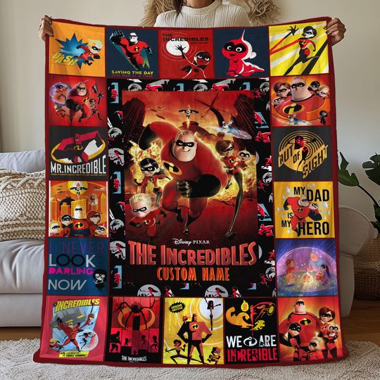 Custom The Incredibles Pictures Collage Blanket, The Incredibles Cartoon Birthday Blanket, The Incredibles Fleece Blanket