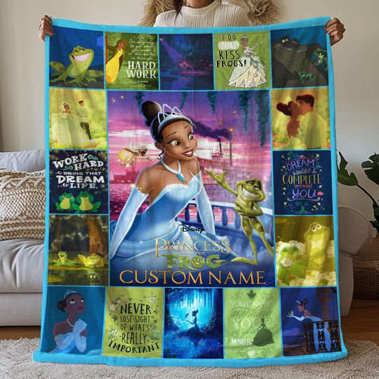 Custom The Princess And The Frog Pictures Collage Blanket, The Princess And The Frog Cartoon Blanket, The Princess And The Frog Blanket