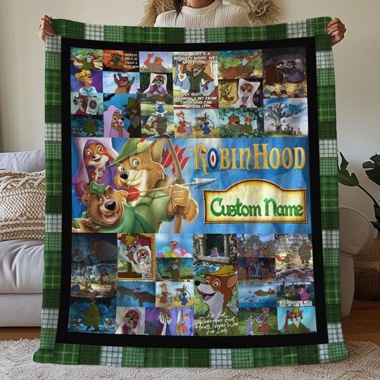 Custom Robin Hood 1973 Pictures Collage Blanket, Robin Hood 1973 Cartoon Birthday Blanket, Robin Hood 1973 Fleece Blanket