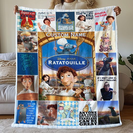 Custom Ratatouille Pictures Collage Blanket, Cartoon Movie Blanket, Ratatouille Cartoon Birthday Blanket, Ratatouille Fleece Blanket