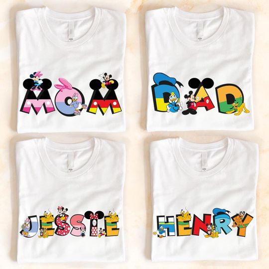 Custom Name Disney Shirt, Mickey & Friends Family Matching Shirts, Mom Dad Disney Shirt, Personalized Mickey Mouse Kids Toddler Birthday Tee