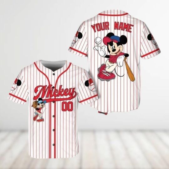 Custom Mickey Mouse Baseball Jersey Shirt, Minnie Mickey Mouse Baseball Shirt, Disney Team Jersey Shirt, Cartoon Tee, Gift For Kids