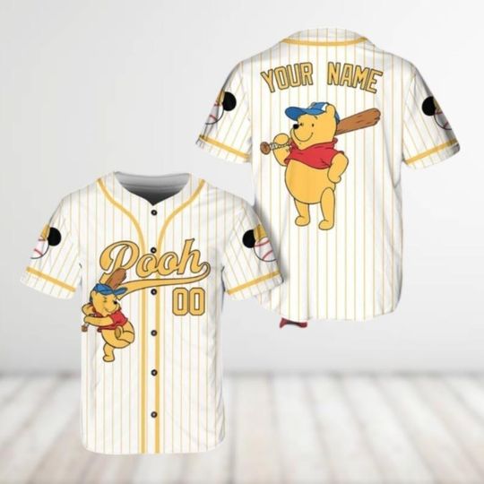 Custom Pooh Baseball Jersey, Winnie The Pooh Jersey Shirt, Disney Pooh Bear Baseball Shirt, Matching Team Jersey, Gift For Kids