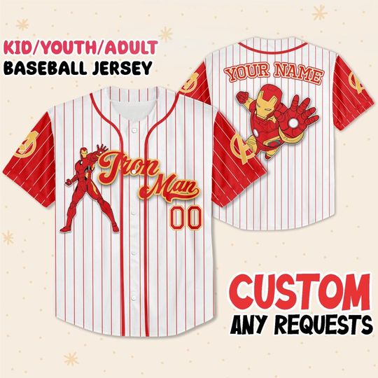 Personalized Iron Man 2 Baseball Jersey, Tony Stark Marvels Avengers Assemble Superhero, Baseball Jersey Team Disneyland Birthday Gift
