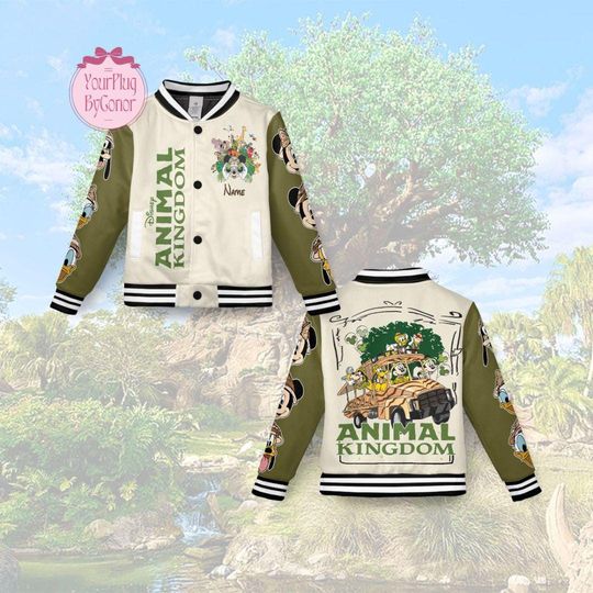 Personalized Animal Kingdom Kids & Adult Varsity Jacket, Disney Safari Baseball Jacket, Retro Mickey and Friends Shirt, Let's Get Wild