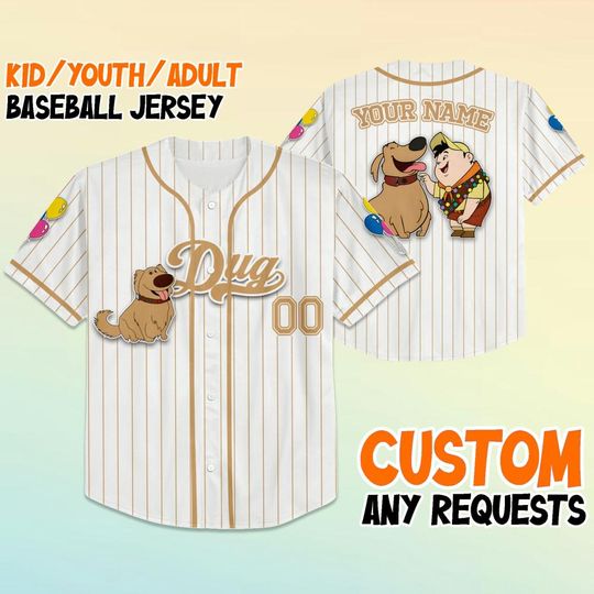 Personalized Disney Up Movie Dug Baseball Jersey, Custom Disney Jersey, Disney Baseball Team Outfit
