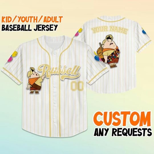 Personalized Disney Up Movie Russell Baseball Jersey, Custom Disney Jersey, Disney Baseball Team Outfit