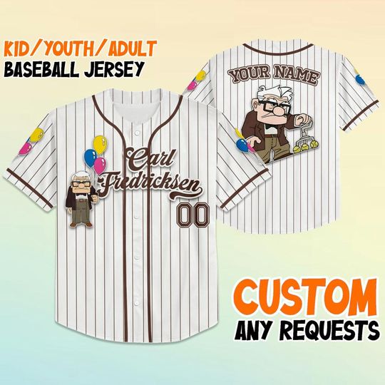 Personalized Disney Up Movie Carl Fredricksen Baseball Jersey, Custom Disney Jersey, Disney Baseball Team Outfit