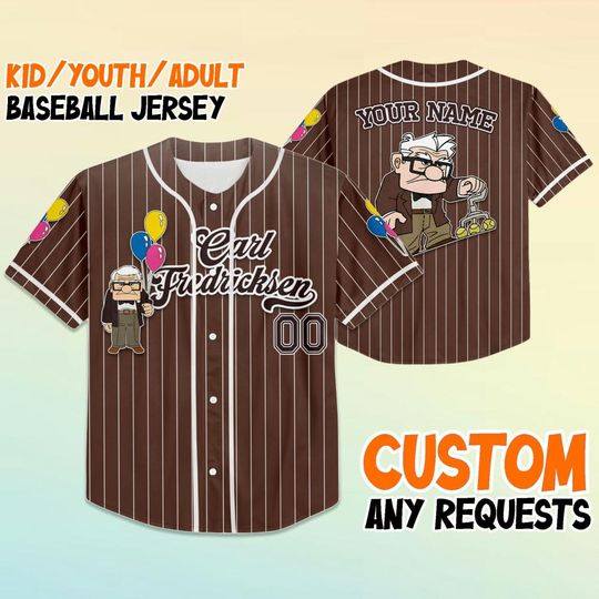 Custom Disney Up Movie Carl Fredricksen Baseball Jersey, Custom Disney Jersey, Disney Baseball Team Outfit