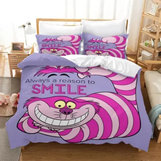 Cute Cheshire Cat Always A Reason To Smile Alice In Wonderland Bedding Set