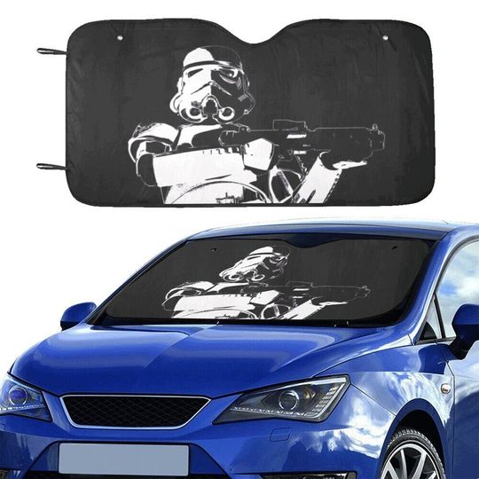 Stormtrooper Patrol 55"x30" Car Sun Shade - Star Wars Inspired Car Accessories - Black & White - Foldable - Windshield Cover - 501st Gift