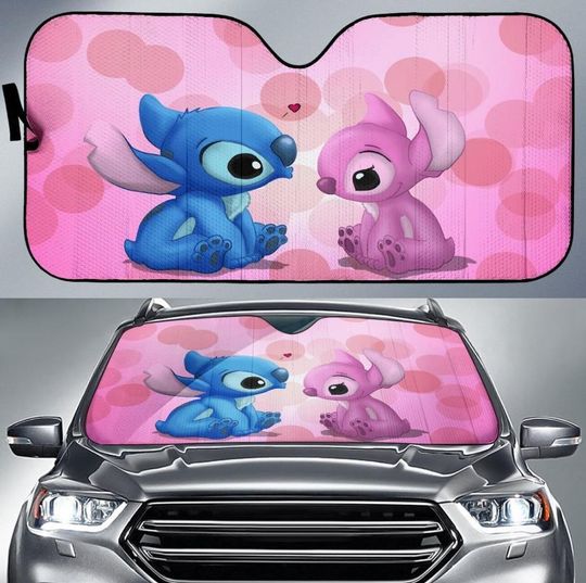 Stitch Angel Valentine Car Auto Sun Shades, Car Windshield, Auto Decoration, Car Accessories, Car Foldable Accessories for Sun Protection