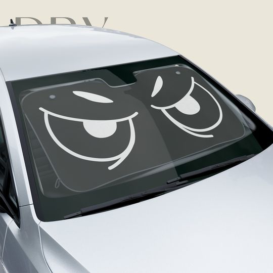 Discover Angry Eyes Cartoon Car Sun Shade, Windscreen UV protection, Funny Auto Windshield Visor, Car Gift for RV Sedan SUV Truck or Anything Else