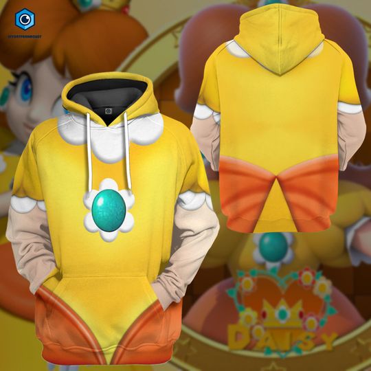 Princess Daisy Full Over Print 3D Hoodie, Super Mario Princess Shirt, Mario Princess Daisy Shirt, Princess Costume, Mario Video Game Hoodie