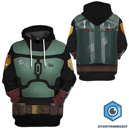 Boba Fett Full Over Print 3D Hoodie | Din Djarin The Mandalorian Cosplay Shirt | Galaxy Edge Hoodie